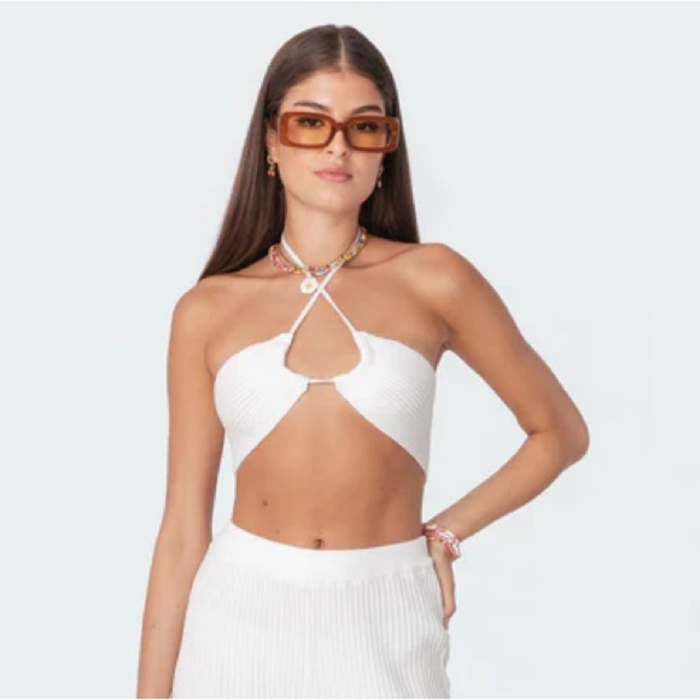 Edikted white knit adjustable top